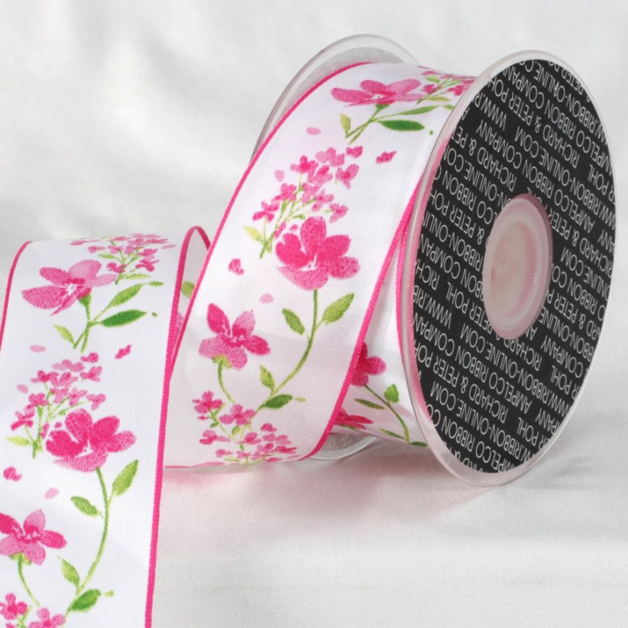 The Ribbon People Pink and White Floral Ribbon 1.5" x 27 Yards
